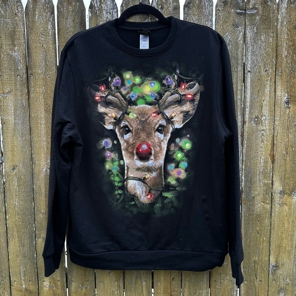 Fifth Sun Reindeer Christmas Light Up Sweatshirt Unisex Sz L - Picture 1 of 10